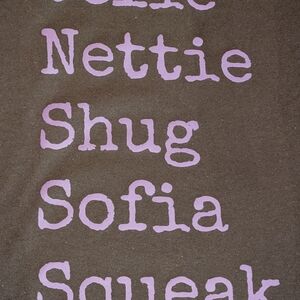 Grey Color Purple Characters T-Shirt with Purple Text